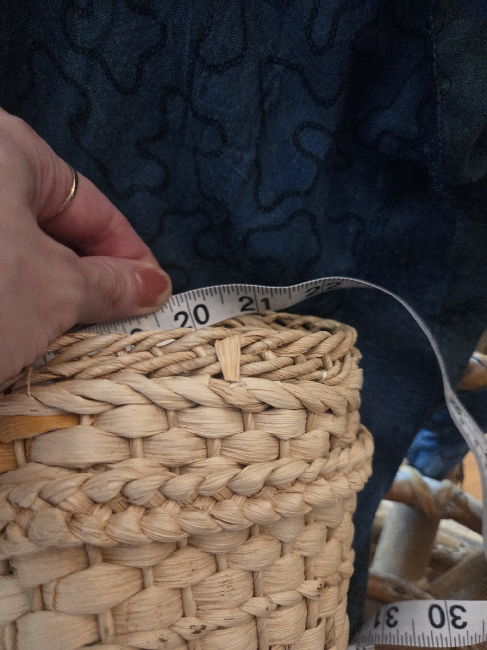 Woven Straw Boho Tote Bag Blue Mustard Accent Beach - Picture 5 of 8